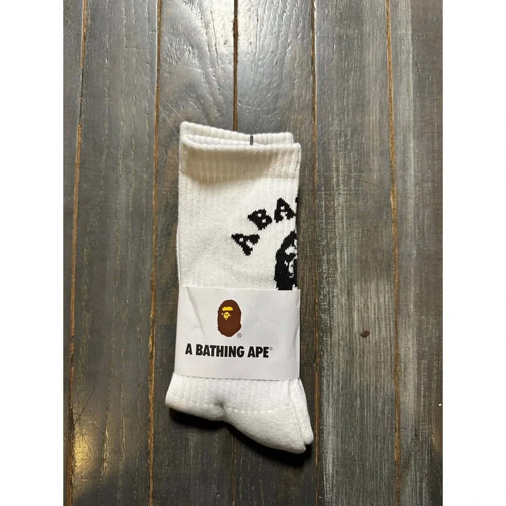 A Bathing Ape BAPE White Crew Socks Ape Head Logo Streetwear